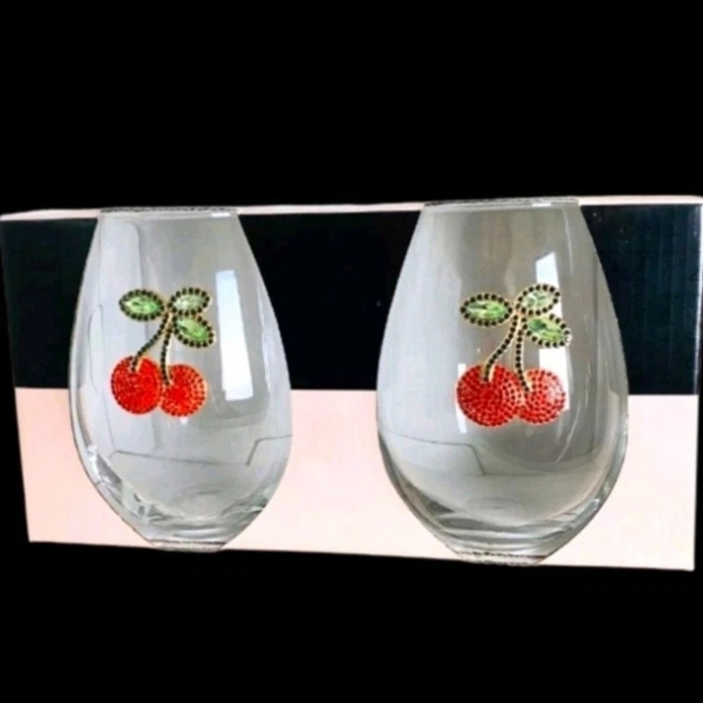 2pc Rachel Zoe Lemon Jeweled Rhinestone Stemless Wine Glass Cocktail Set NEW - Picture 8 of 8
